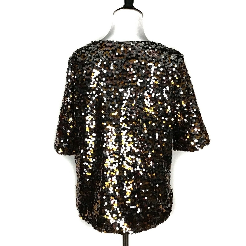 H&M Sequins Silver Copper Black Blouse Top Medium - Picture 5 of 8
